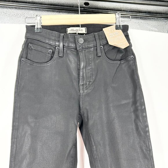NWT Madewell Mid-Rise Kick Out Crop Jeans in True Black Wash: Coated Edition - Picture 5 of 8